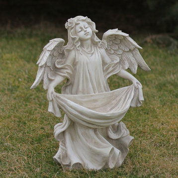 18.5" Serene Angel Bird Feeder Outdoor Garden Statue