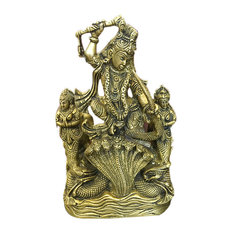 Mogulinterior - Krishna Brass Statue Lord Krishn Dancing on Serpent Kaliya- The Dance of Victory - Decorative Objects And Figurines