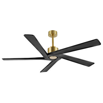 64" Reversible 5-Blade DC Ceiling Fan With Remote Control, Gold/Black