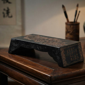 Chinese Black Lacquer Golden Graphic Bridge Shape Ink Display Art GB835