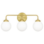 Quoizel - Landry 3-Light Bath Vanity, Satin Brass - Customize your lighting needs in a flash. In a coveted sphere-and-stem style Landry's bent arms easily convert from semi-flush to pendant length so you can choose the look that best suits your space. With Art Deco savoir-faire this adaptable design features opal-etched glass shades and a satin brass finish. Landry is a must-have for entryways kitchens bathrooms dressing rooms or practically anywhere else at home.