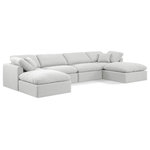 Meridian Furniture - Indulge Upholstered Modular U-Shaped Sectional, White, 6-Piece: 2 Armless Chair, 2 Corner Chair, 2 Ottoman, Down Stuffed Linen Textured Fabric - Experience ultimate comfort and style with our white linen textured fabric Indulge Sectional. The luxurious linen texture of the fabric will elevate the aesthetic of any room. This sofa provides ample space for you to relax while its modular build offers the option of unlimited configurations. Whether you're looking to add a stylish element to your living room or a comfortable seating option to your bedroom, this sofa is the perfect choice.
