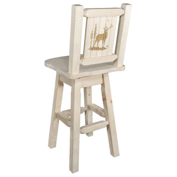 Homestead Counterstool & Swivel With Laser Engraved Elk, Clear Lacquer Finish, R