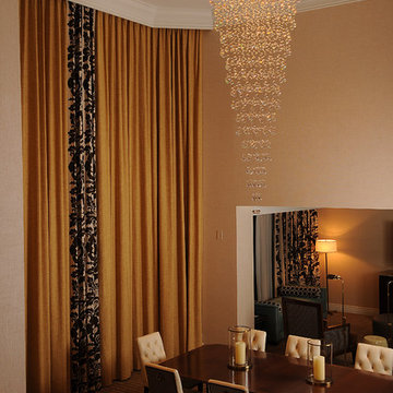 Large Crystal Rain Chandelier over Large Two Story Dining Great Room