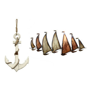 Wood Anchor With Rope Nautical Decor Beach Style Wall