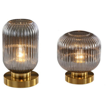 Liestal | Modern Glass Candleholder Decor Table Lamp, Green, Dia7.9xh9.4"
