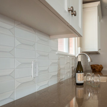 White Transitional Kitchen Design Ceramic Dimensional Tile by Green Goods