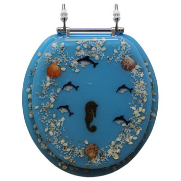 Trimmer Decorative Toilet Seat With Dolphins And Coral, Blue Ocean