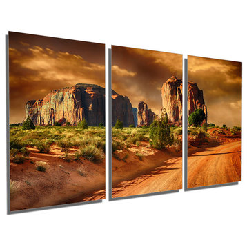 Monument Valley Sunset, Metal Print Wall Art, 3 Panel Split, Triptych, 36x18
