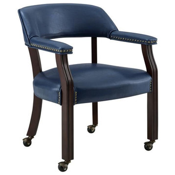 Bowery Hill Navy Blue Faux Leather Arm Chair with Casters