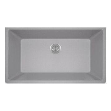 848 Large Single Bowl Quartz Kitchen Sink, Silver, No Additional Accessories