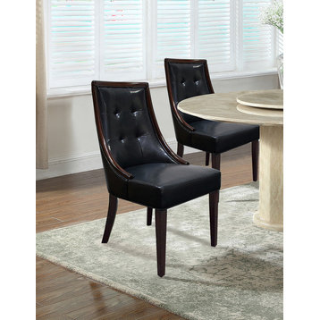 Raphael Traditional Faux Leather Dining Side Chairs, Set of 2, Black/Espresso