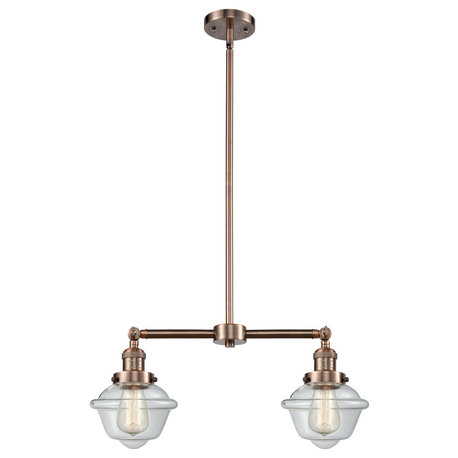 Oxford 2-Light LED Chandelier, Antique Copper, Glass: Clear