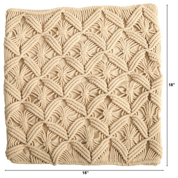 18" Boho Diamond Woven Macrame Decorative Pillow Cover