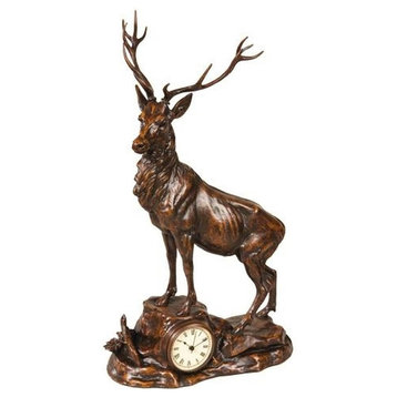 Figural Mantel Clock MOUNTAIN Lodge Royal Stag Deer Chocolate Brown