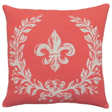 Fleur De Lis Printed Linen Pillow With Feather-Down Insert