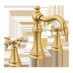 Weymouth Brushed Gold Two-Handle High Arc Bathroom Faucet - Bathroom Faucets And Showerheads