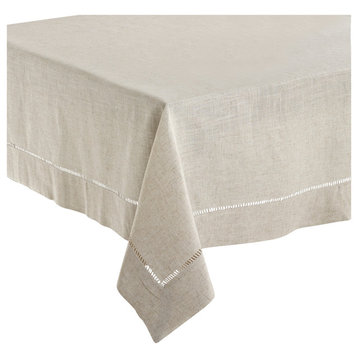 Classic Hemstitched Linen Blend Tablecloth, Natural, 65"x160" Oblong