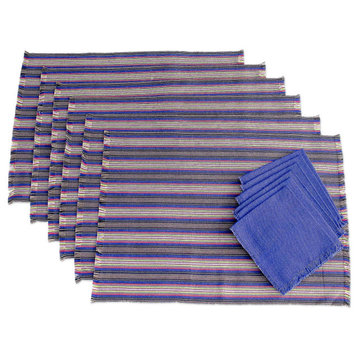 Novica Handmade Solola Blue Cotton Table Linen Set (Set For 6)