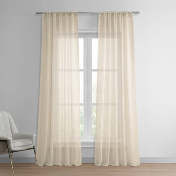 Solid FauxLinen Sheer Curtain, Single Panel, Cotton Seed, 50"x84"