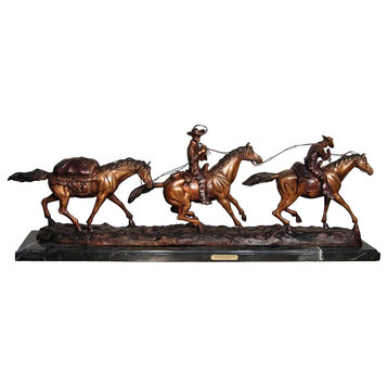 Remington Design, "Cowboy Team" Bronze Sculpture With Marble Base