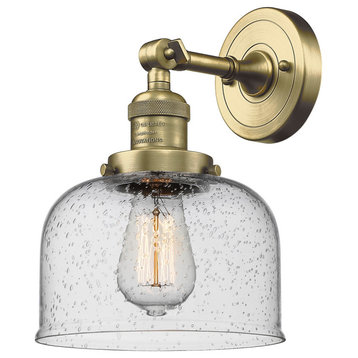 1-Light Large Bell 8" Sconce, Antique Brass, Glass: Seedy