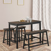 Costway 4 Pcs Solid Wood Counter Height Table Set w/ Height Bench & Two Stools