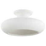 Hudson Valley - Annie 1-Light Semi Flush, Aged Brass - Reminiscent of a hand-thrown bowl, Annie is both modern and inviting. This soothing yet stylish white ceramic semi-flush is finely textured both inside and out, giving the fixture an earthy feel. When lit, light fills the shade with a soft, calming glow.