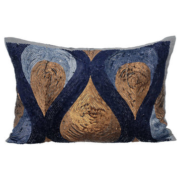 Blue Rectangular Pillow Covers 12"x16" Silk, Turn Blue to Gold
