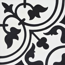 Moroccan Mosaic and Tile House - Casa Handmade Cement Tile, White/Black, Sample - Wall And Floor Tile