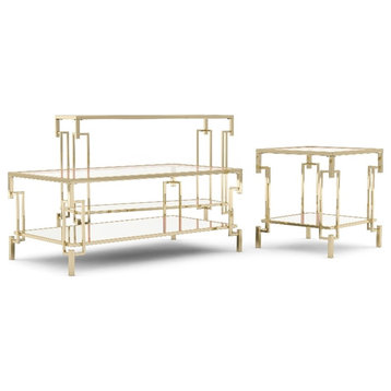 Furniture of America Anaheim Metal 3-Piece Coffee Table Set in Gold Champagne