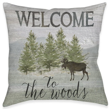 Welcome To The Woods Outdoor Decorative Pillow, 18"x18"