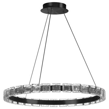 Camila Chandelier, 28W LED, Matte Black With Crystal Glass