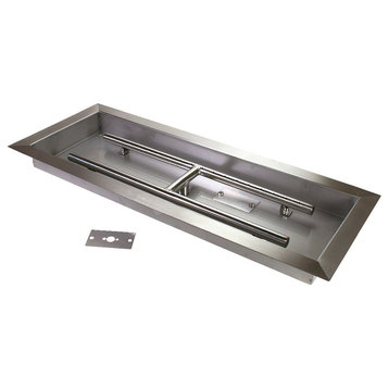 24" x 8" Rectangular Fire Pit Burner w/ Pan, Stainless Steel