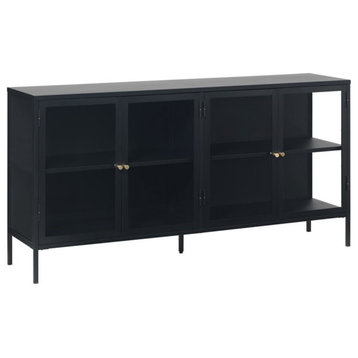 4-Section Metal and Glass Sideboard in Black