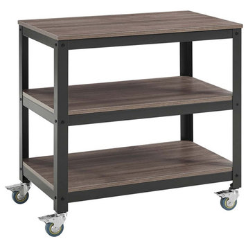Modway Vivify 30" Tiered Wood & Metal Serving Stand TV Cart in Gray/Walnut