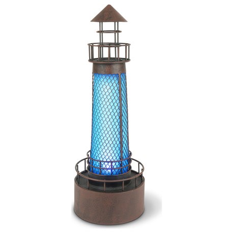 21-Inch High Solar LED Metal Lighthouse Outdoor D�cor, Blue