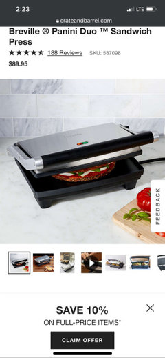 Breville Panini Duo Sandwich Panini Press + Reviews