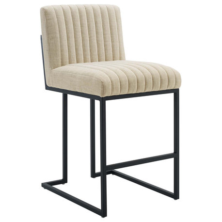 Indulge Channel Tufted Fabric Counter Stool, Beige