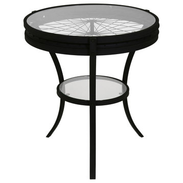 HomeRoots 22.5" x 22.5" x 24" Black Clear Tempered Glass Metal Accent Table