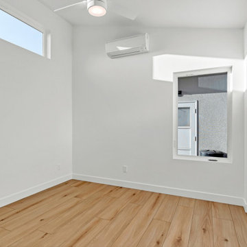 ADU Bedroom with Vaulted Ceilings and Clerestory Window