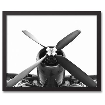 Black and White Airplane Propellors 16x20 Black Framed Canvas