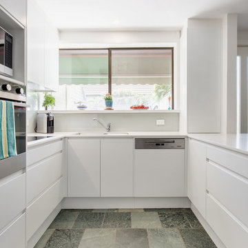 White Poly Satin kitchen with Bulkheads