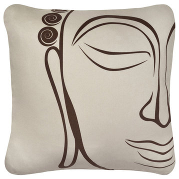 Buddha Organic Cotton Square Throw Pillow Cover, Chocolate/Seagrass