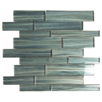 11.75"x11.75" Mist Linear Glossy Glass Tile, Nautical Spray Blue