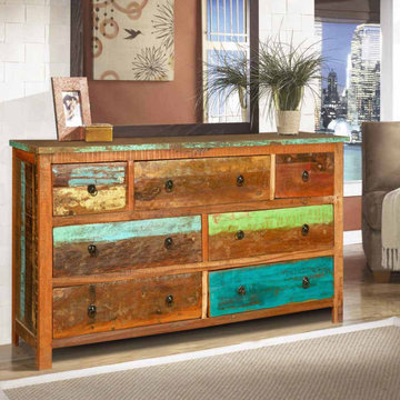 Sierra Rustic Reclaimed Wood Large Bedroom Dresser With 7 Drawers
