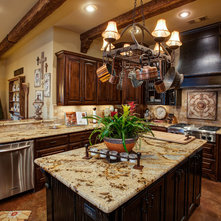 Kalahari gold granite with tile backsplashes