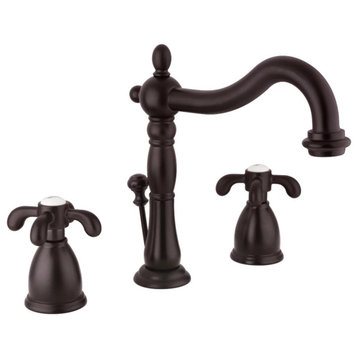 French Country Bathroom Faucet, Curved Spout & 2 Curved Crossed Handles, Bronze