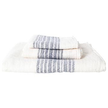 Kontex-Flax Line Organic Towels, Ivory/Navy, Hand Towel