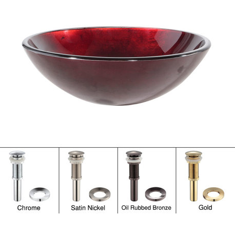 Irruption Red 16 1/2" Glass Vessel Bathroom Sink, Drain, Mounting Ring, Chrome